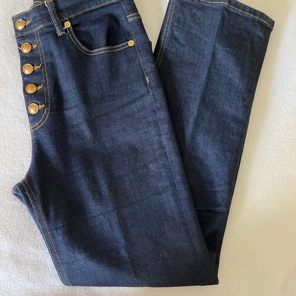 Tory Burch Dark Indigo High-Rise Jeans with Button Fly